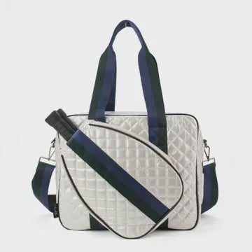 Judy Pickle ball tote- Pearl with green & navy