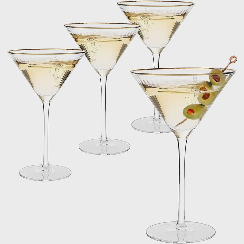 Gold Rim Martini Glasses - Set of 4
