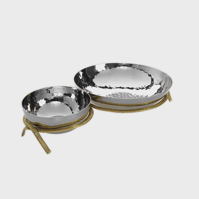 2 Bowl Relish Dish / Removable Bowls - Gold/Nickel