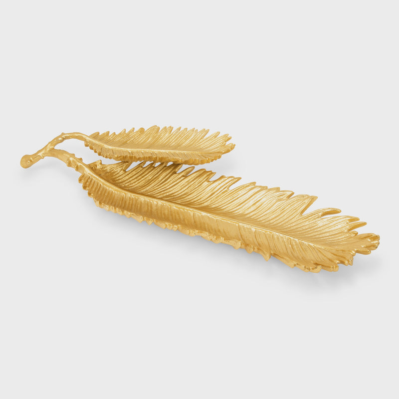 20.04"L Gold Branch 2  Leaf Dish