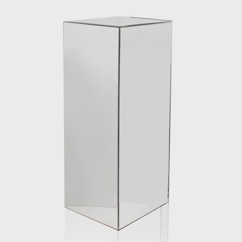 40" Tall - Glass Mirror Block Pedestal, Silver