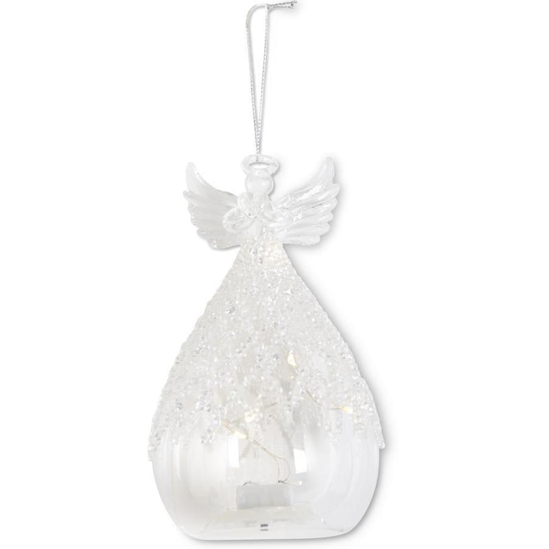 Clear Glass LED Angel Ornament w/Lattice Beads