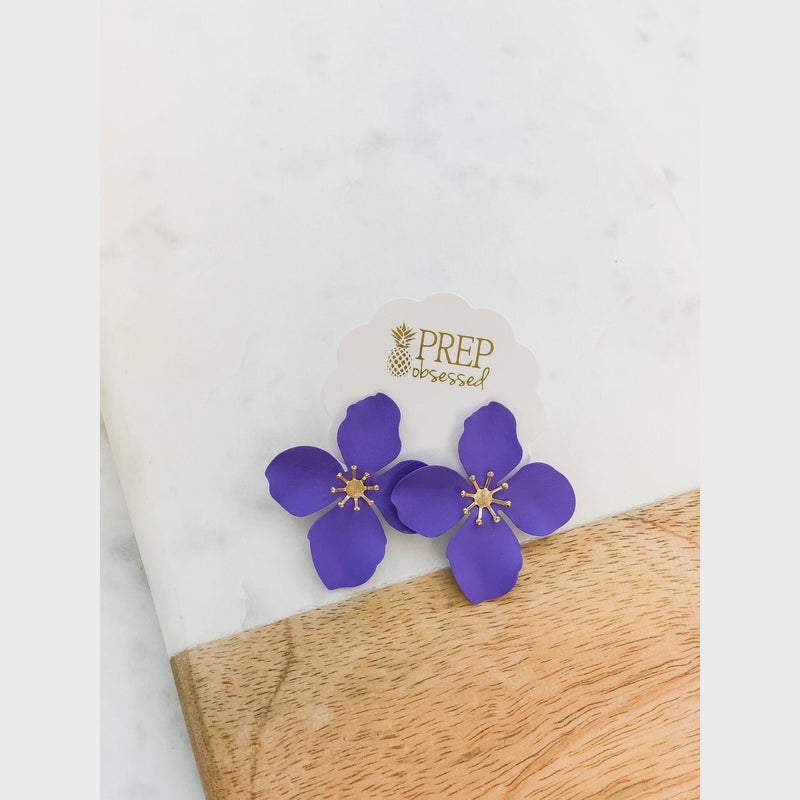 Flower Statement Earrings - Purple