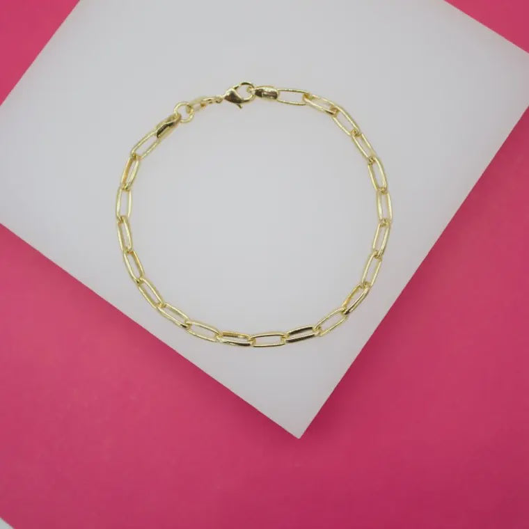 18K Gold Filled 3mm Paper Clip Link Bracelet