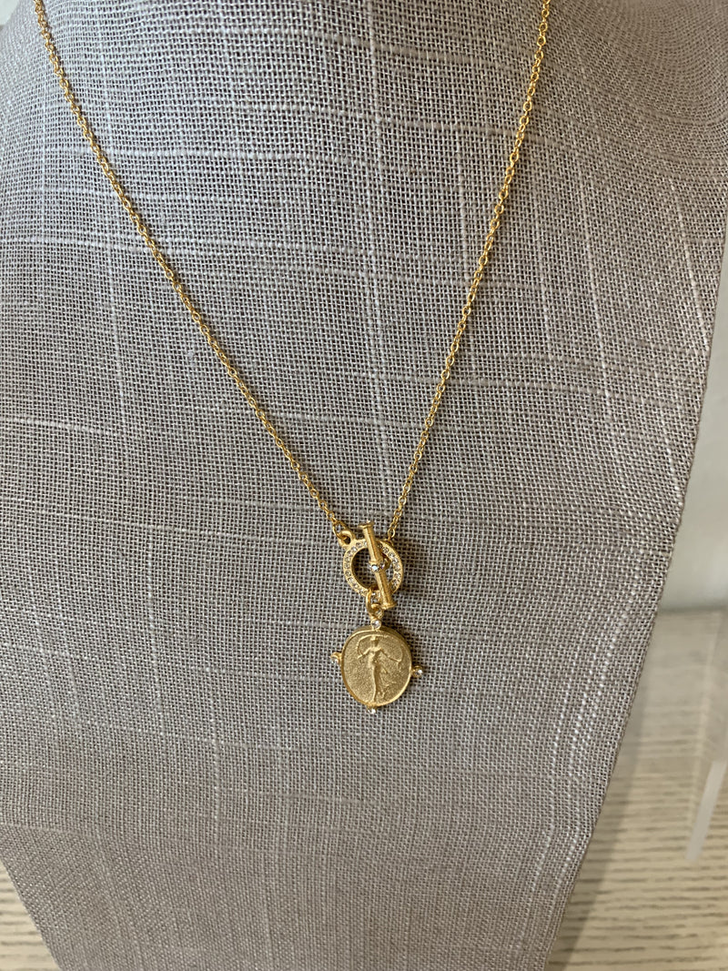 16" Gold Toggle Necklace Standing Lady