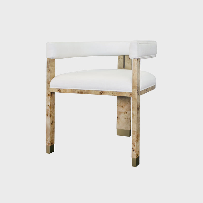 Jude Burl Wood Chair with White Linen