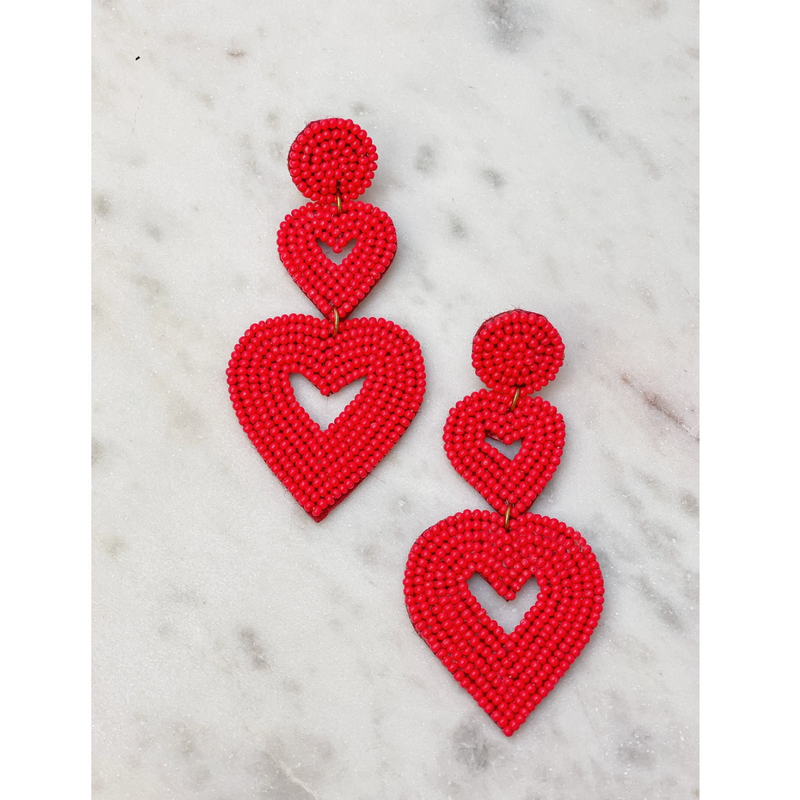Double Open Heart Dangle Earrings
