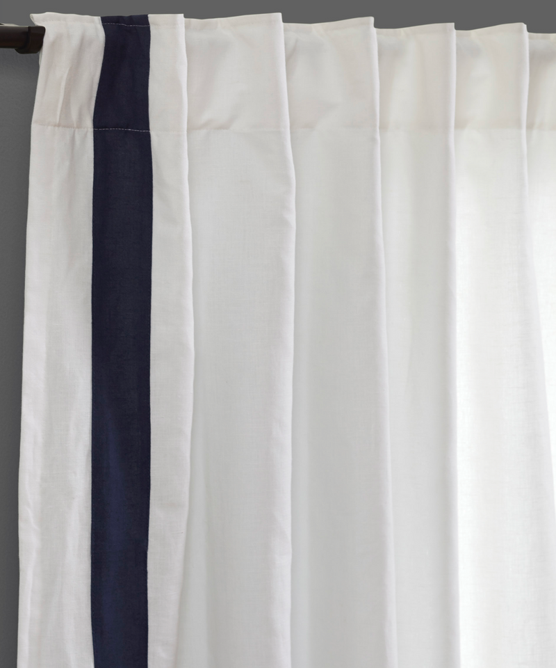 White Navy Linen Cotton Panel