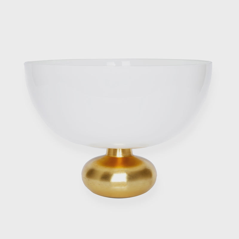 White Glass Bowl With Gold Base 10"D x 8"H